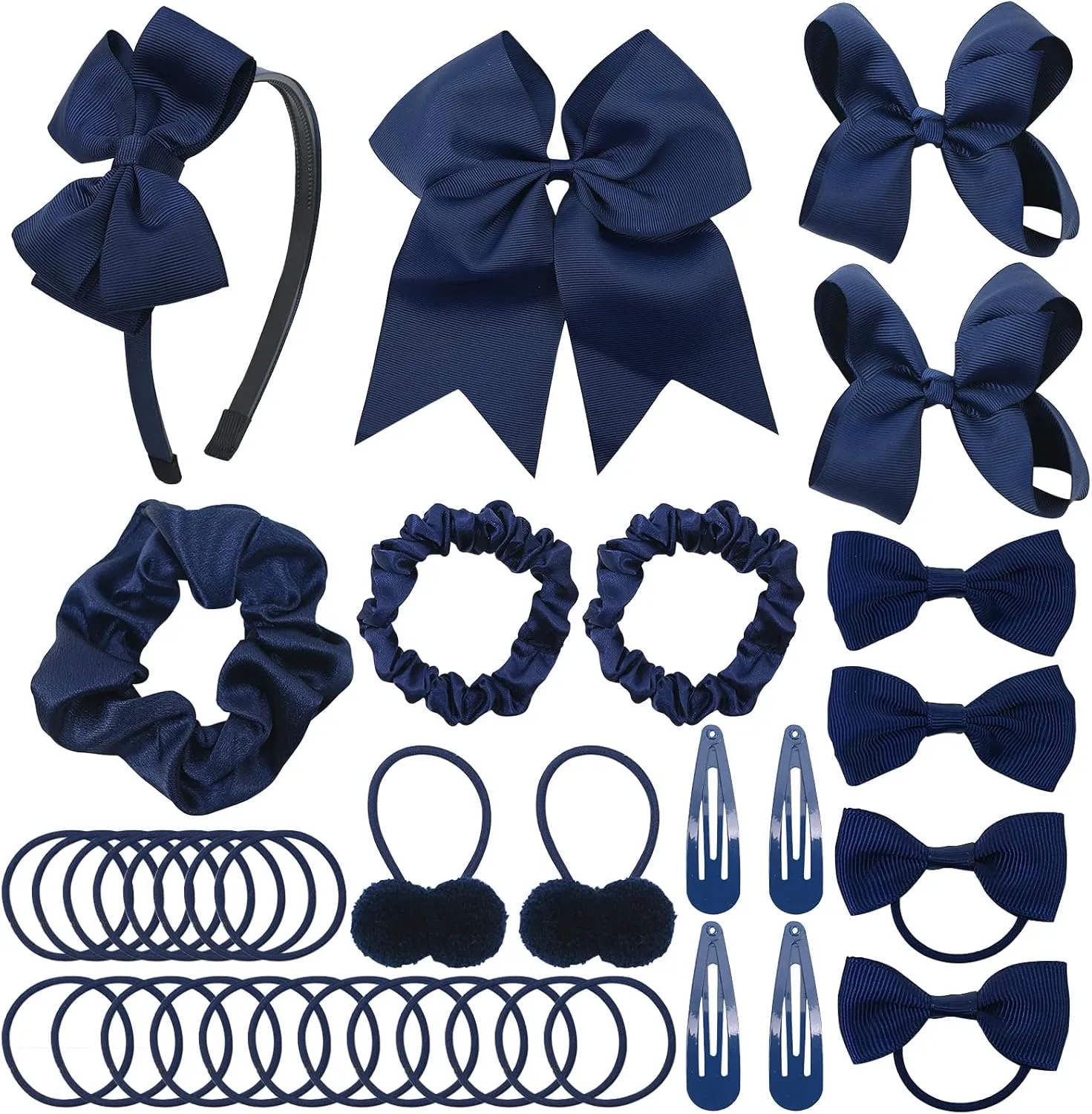Pack of 37 School Uniform Hair Bow Accessories - Grosgrain Hair Clips Bow Headband Ribbon Alligator Ponytail Holder for Toddlers Teen Girls Uniform Party Prom Wedding(Navy Blue)