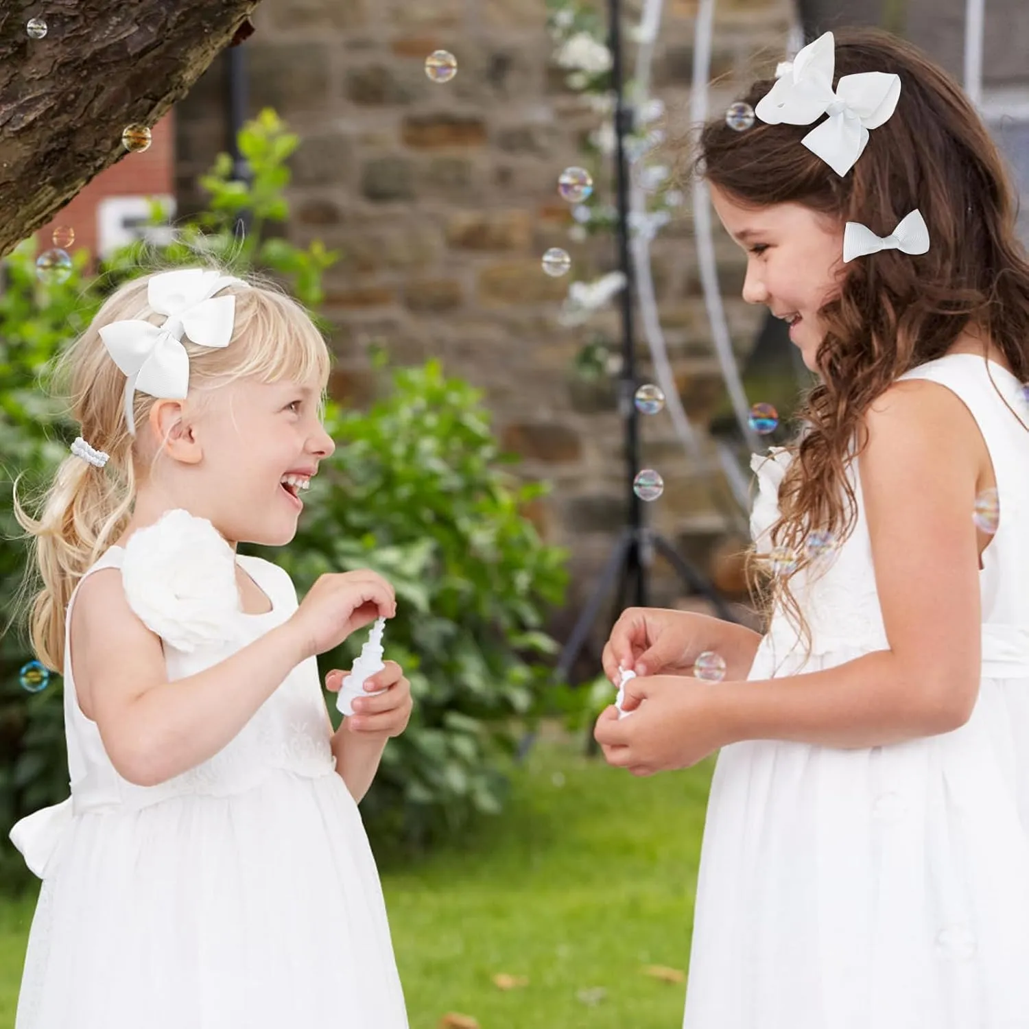 Pack of 37 School Uniform Hair Bow Accessories - Wedding Bridesmaid Grosgrain Hair Clips Bow Headband Ribbon Alligator Ponytail Holder for Toddlers Teen Girls Uniform Party Prom(White)