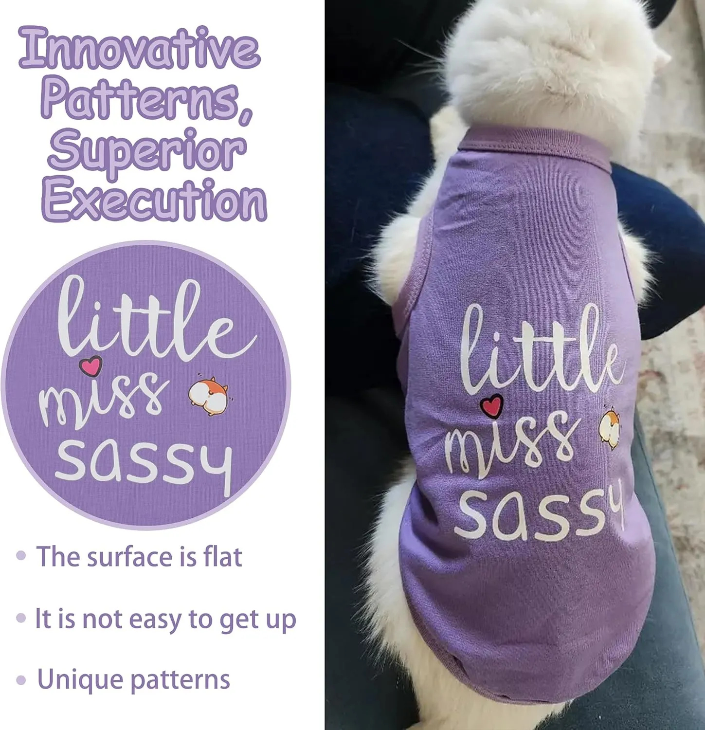 Paiaite Dog Clothes Fashionable Sleeveless Pet Vest: 'Little Miss Sassy' Printed Cotton Dog Shirt, Ideal for Small, Medium, and Large Breeds, Ensuring Comfort and Breathability Purple M