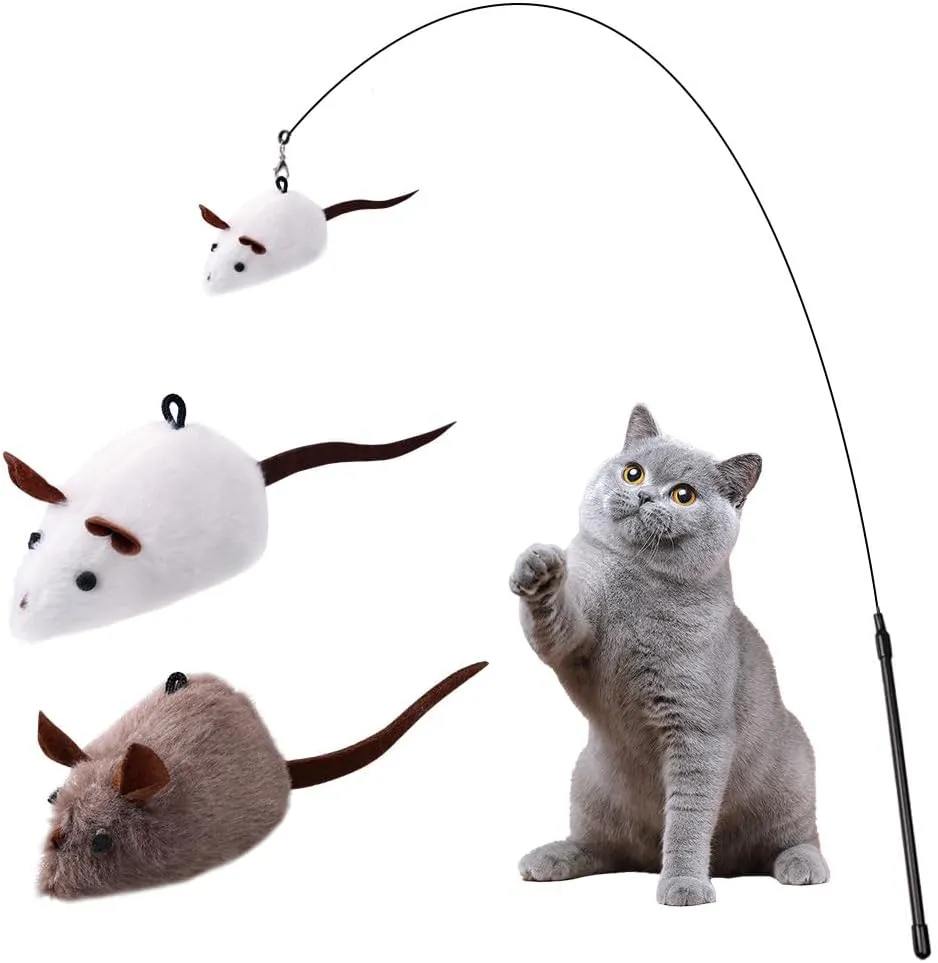 PAZ'S GIFT Cat Wand Toys, 3Piece Catnip Wiggle Sounding Toys, Soft and Durable, Interactive cat Kick Toy for Indoor Play Cats and mice