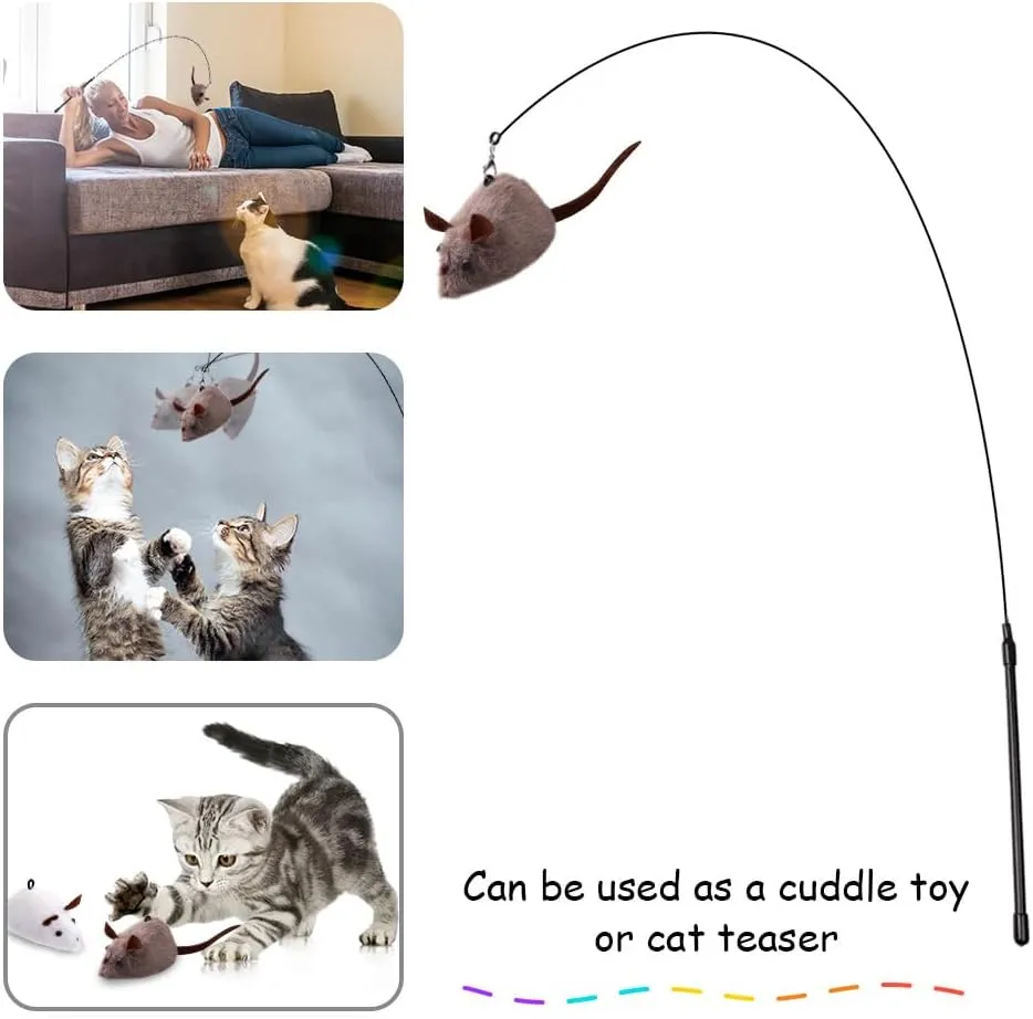PAZ'S GIFT Cat Wand Toys, 3Piece Catnip Wiggle Sounding Toys, Soft and Durable, Interactive cat Kick Toy for Indoor Play Cats and mice