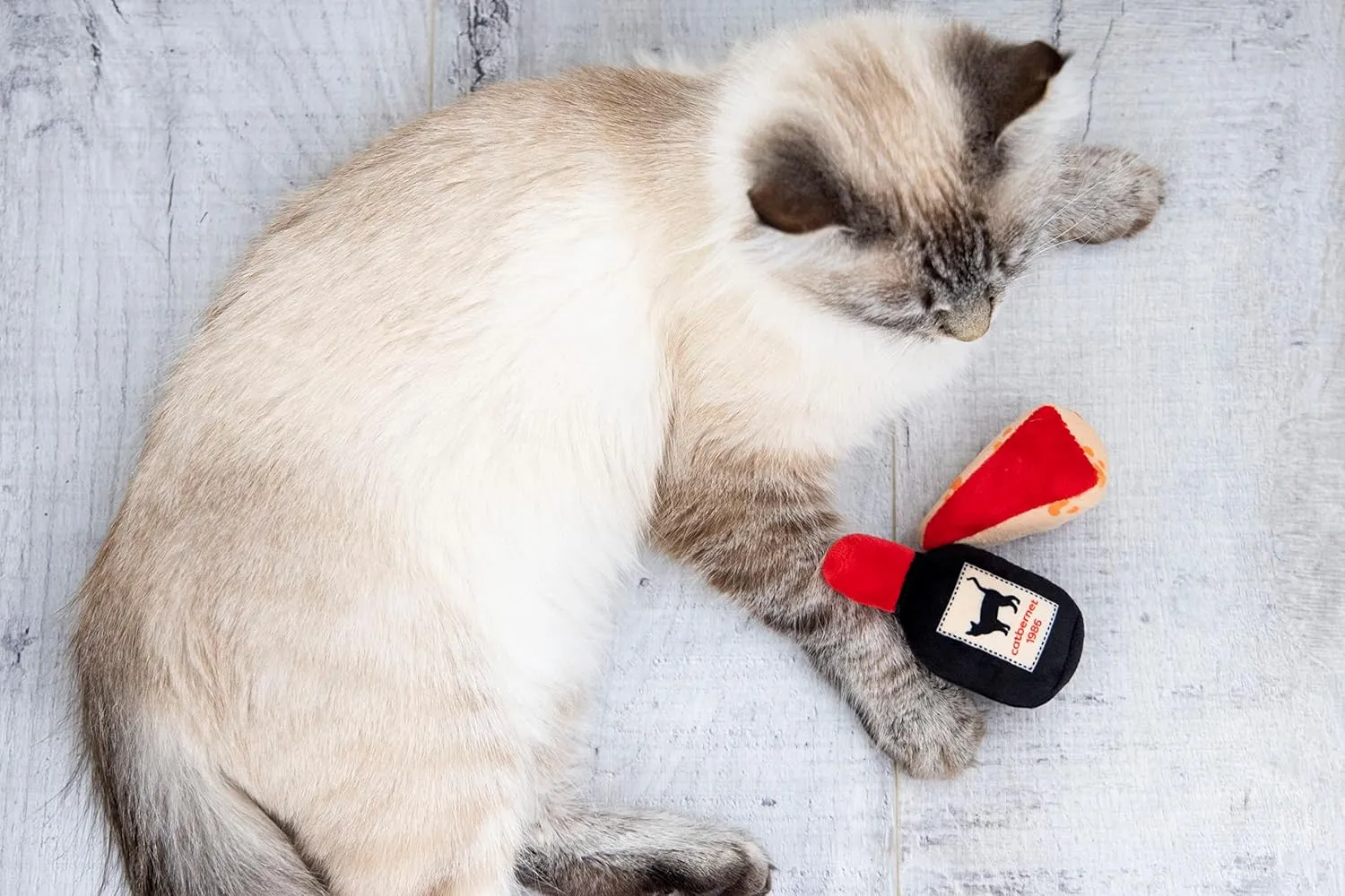 Pearhead Pet Cheese and Wine Plush, Crinkle, and Catnip Cat Toys, Set of 2