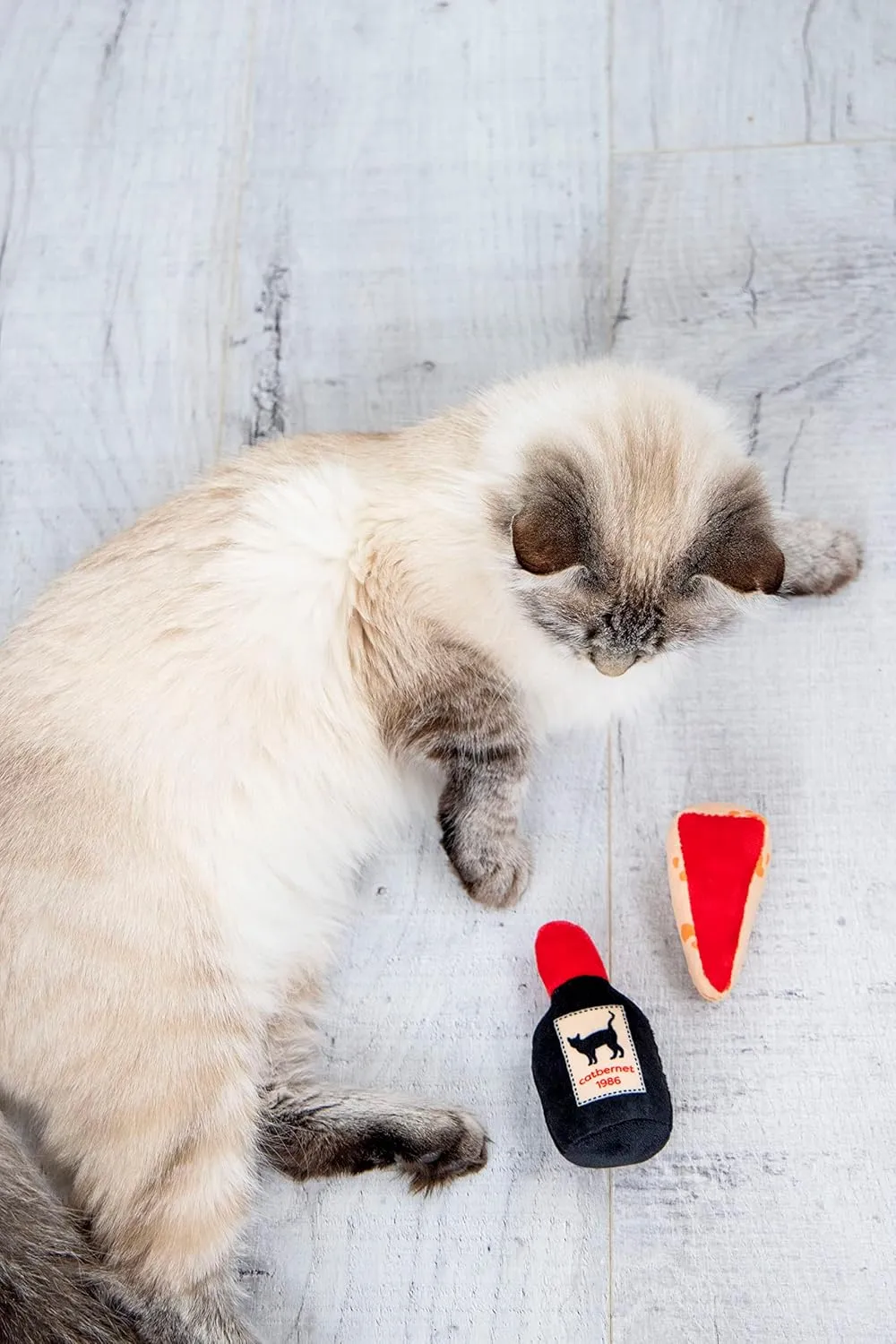 Pearhead Pet Cheese and Wine Plush, Crinkle, and Catnip Cat Toys, Set of 2