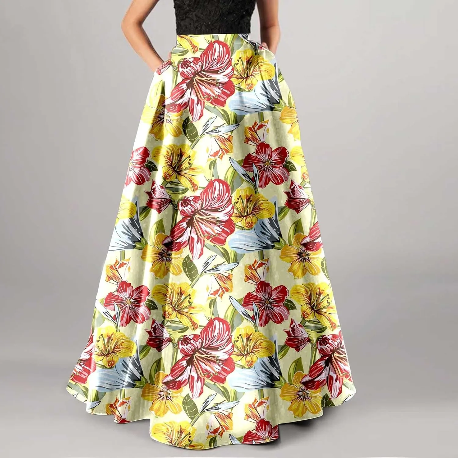 Pencil Skirt for Women Tummy Control High Waist Maxi Skirt Casual Loose Flowy Boho Party Long Women's Skirts with Pocket