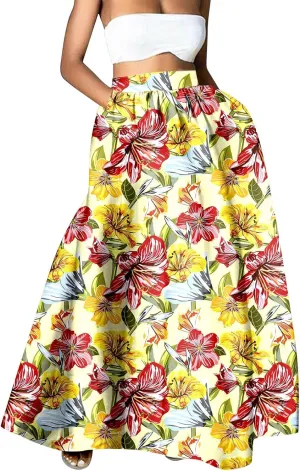 Pencil Skirt for Women Tummy Control High Waist Maxi Skirt Casual Loose Flowy Boho Party Long Women's Skirts with Pocket