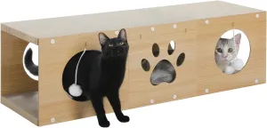 PEQULTI Cardboard Cat Scratching Pad, Cat Tunnel House with Cat Scratcher and Play Pompom, Interactive Cat Scraching House for Indoor Cats