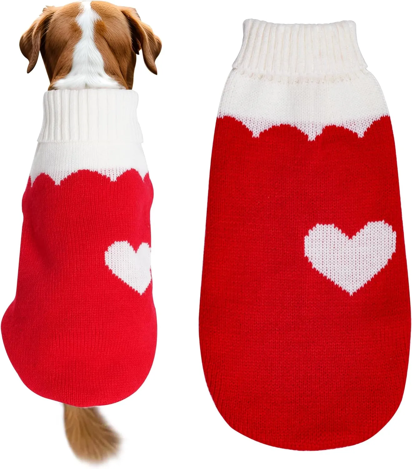 Pet Dog Knitted Sweaters Knitwear Turtleneck Pajamas Soft Winter Warm Puppy Valentine Clothing Christmas Clothes Heart Doggie Apparel for Cats Dogs (L)
