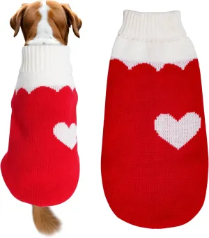Pet Dog Knitted Sweaters Knitwear Turtleneck Pajamas Soft Winter Warm Puppy Valentine Clothing Christmas Clothes Heart Doggie Apparel for Cats Dogs (L)
