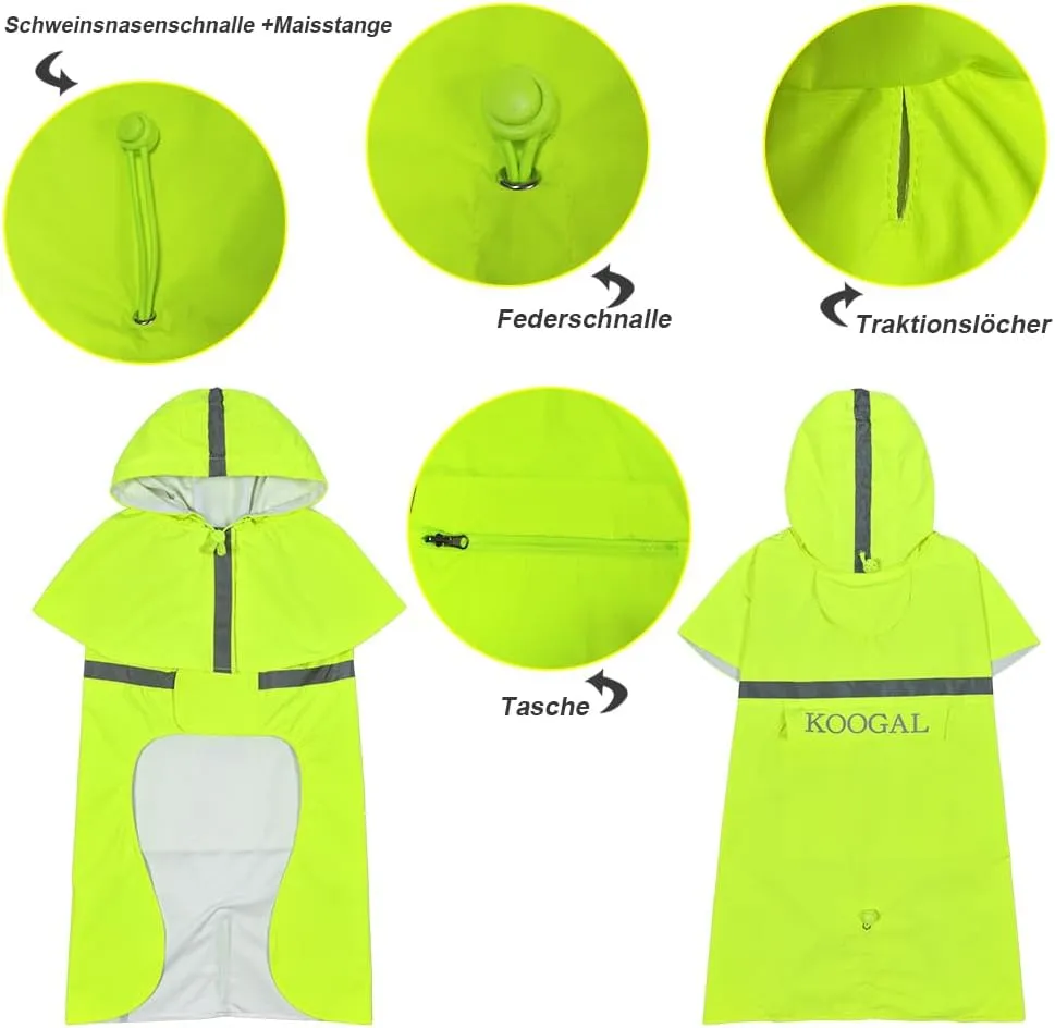 Pet Large Dog Raincoat Apparel Poncho Waterproof for Medium Large Sized for Dog Raincoat Clothes Jacket(Fluor Yellow,6XL)