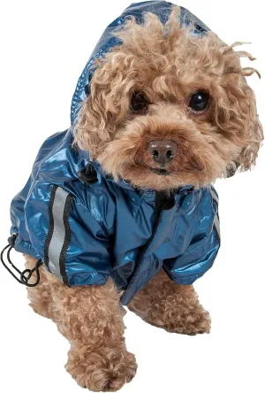 PET LIFE 'Reflecta-Sport' Fashion Insulated Adjustable and Reflective Windproof Water-Resistant Pet Dog Coat Jacket Rainbreaker w/ Removable Hood, Small, Dark Blue