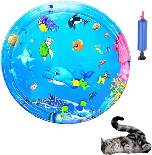 Pet Water Bed, Thickened Comfort Cat Play Mat, Summer Pets Cooling Water Sensory Play Pad with Inflator, Non-Scratch Design Comfort Waterbed for Cat & Dog (F)