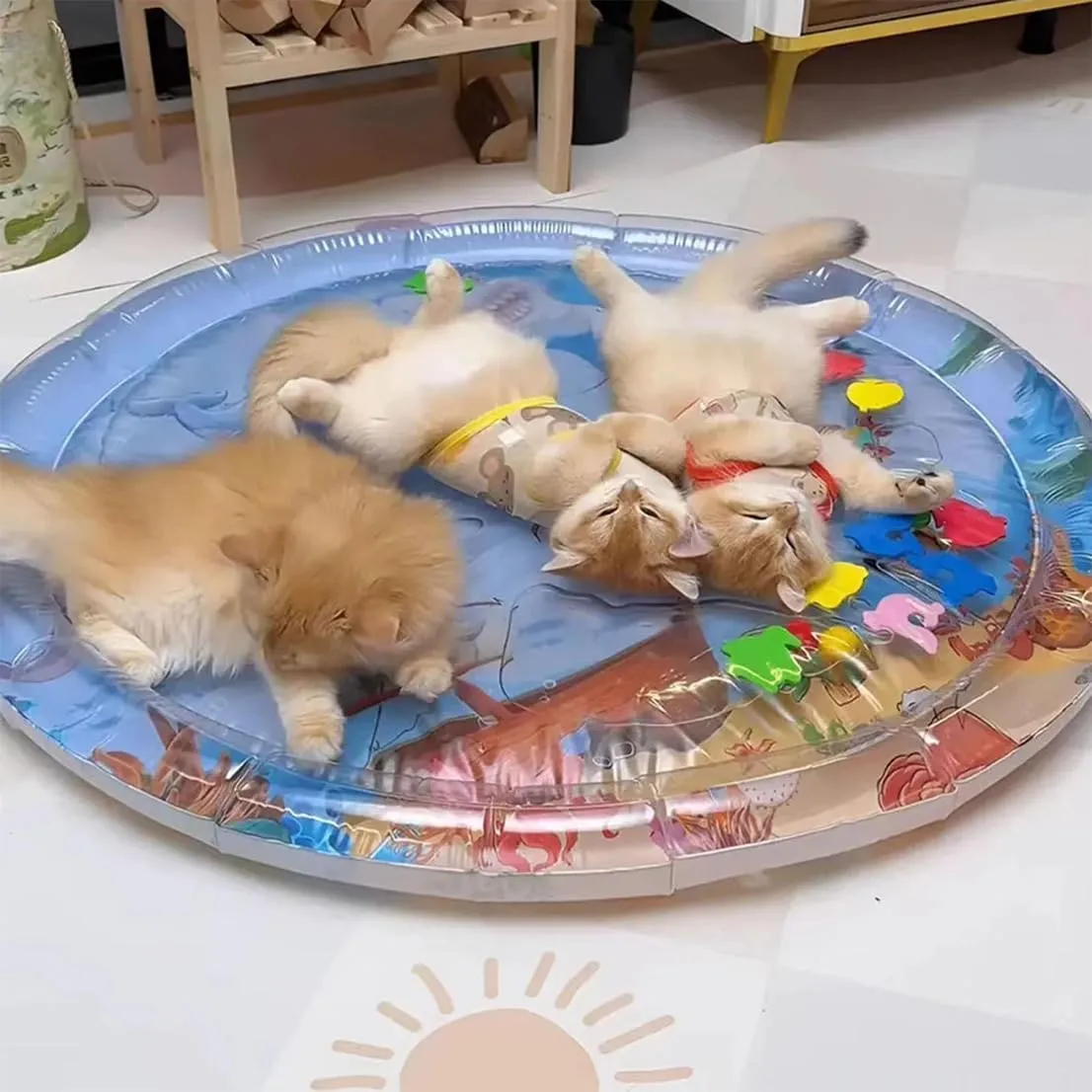 Pet Water Bed, Thickened Comfort Cat Play Mat, Summer Pets Cooling Water Sensory Play Pad with Inflator, Non-Scratch Design Comfort Waterbed for Cat & Dog (F)