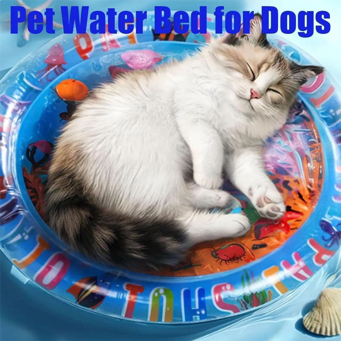 Pet Water Bed, Thickened Comfort Cat Play Mat, Summer Pets Cooling Water Sensory Play Pad with Inflator, Non-Scratch Design Comfort Waterbed for Cat & Dog (F)