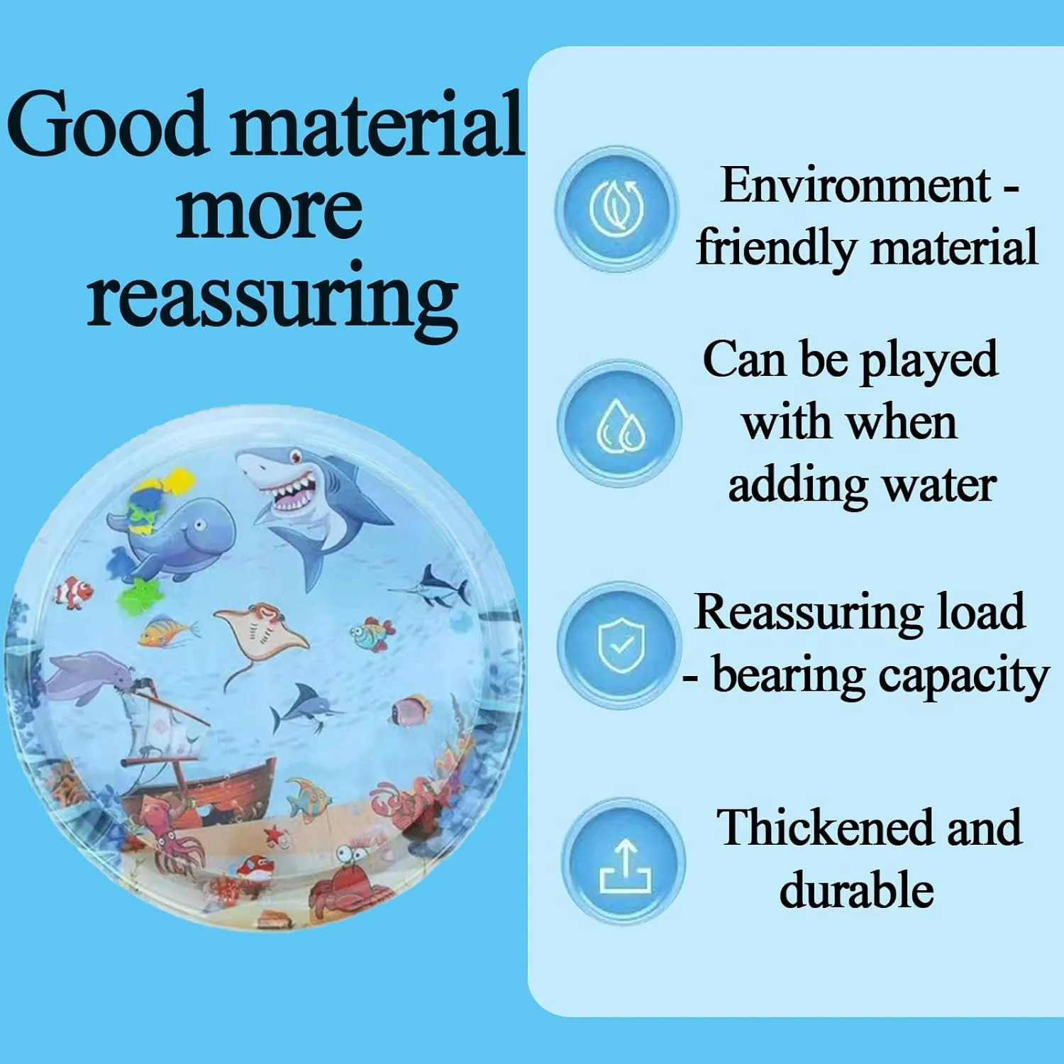 Pet Water Bed,Thickened Comfort Cat Water Bed Play Mat Pet Sleeping Mats for Summer,Cat Toy Non-Scratch Design Comfort Waterbed,Cooling Water Sensory Play Pad with Inflator (100CM round ocean world)