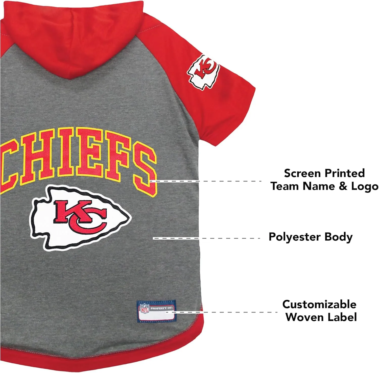 Pets First NFL Kansas City Chiefs Hoodie for Dogs & Cats. | NFL Football Licensed Dog Hoody Tee Shirt, Small| Sports Hoody T-Shirt for Pets | Licensed Sporty Dog Shirt