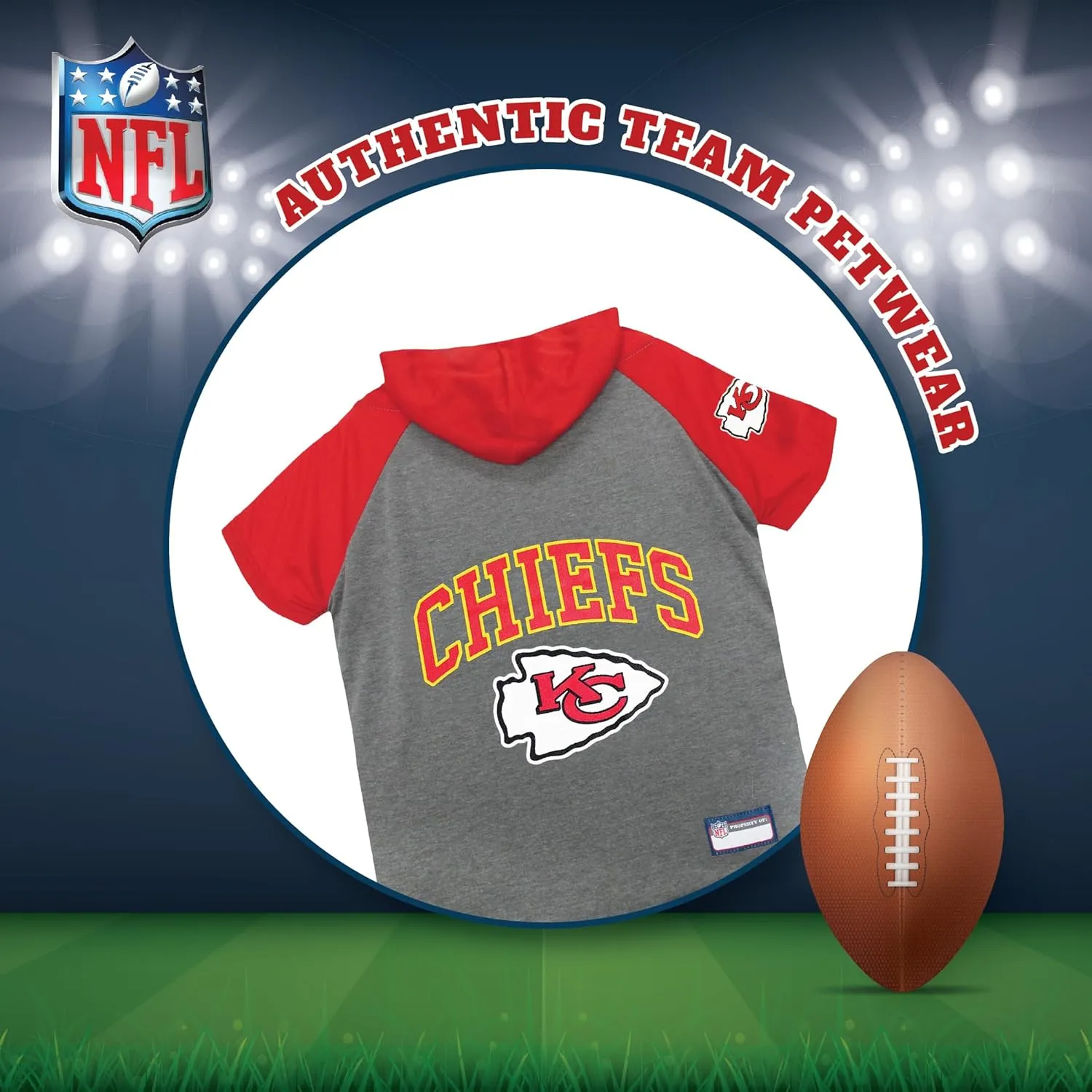 Pets First NFL Kansas City Chiefs Hoodie for Dogs & Cats. | NFL Football Licensed Dog Hoody Tee Shirt, Small| Sports Hoody T-Shirt for Pets | Licensed Sporty Dog Shirt