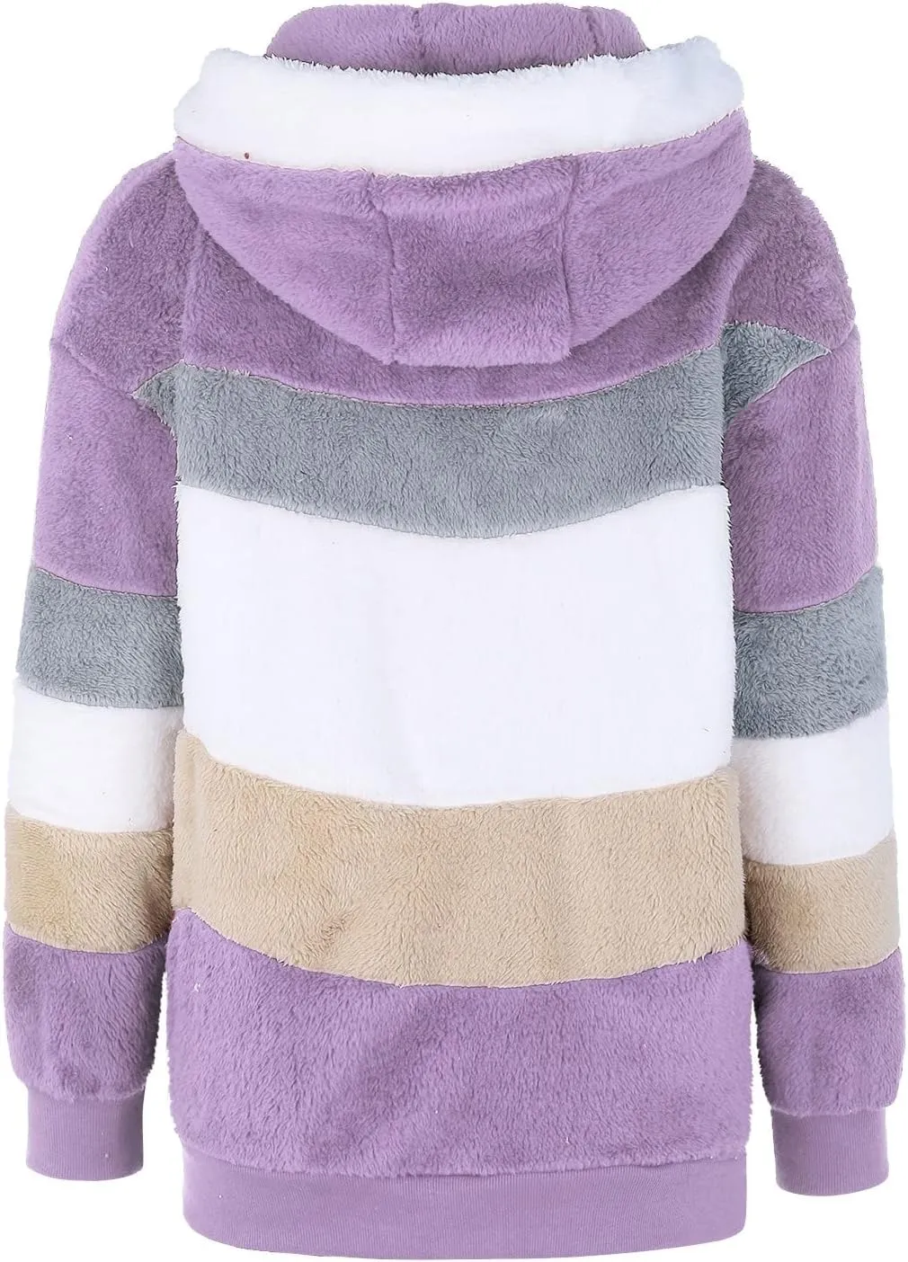 Plus Size Winter Coats for Women Fuzzy Fleece Sherpa Hooded Jacket with Pocket Colorblock Zip Up Coat Winter Warm Top
