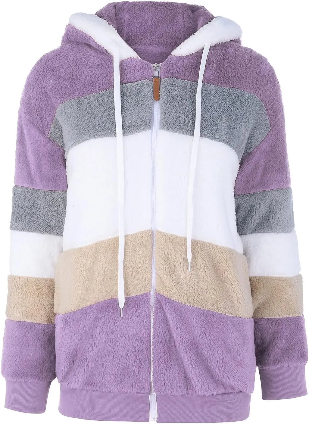 Plus Size Winter Coats for Women Fuzzy Fleece Sherpa Hooded Jacket with Pocket Colorblock Zip Up Coat Winter Warm Top