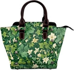 PU Leather Rivet Shoulder Bag for Women,Floral Swirls Ivy Print Women's Crossbody Handbag Purse Adjustable & Removable Strap Small Tote Bags