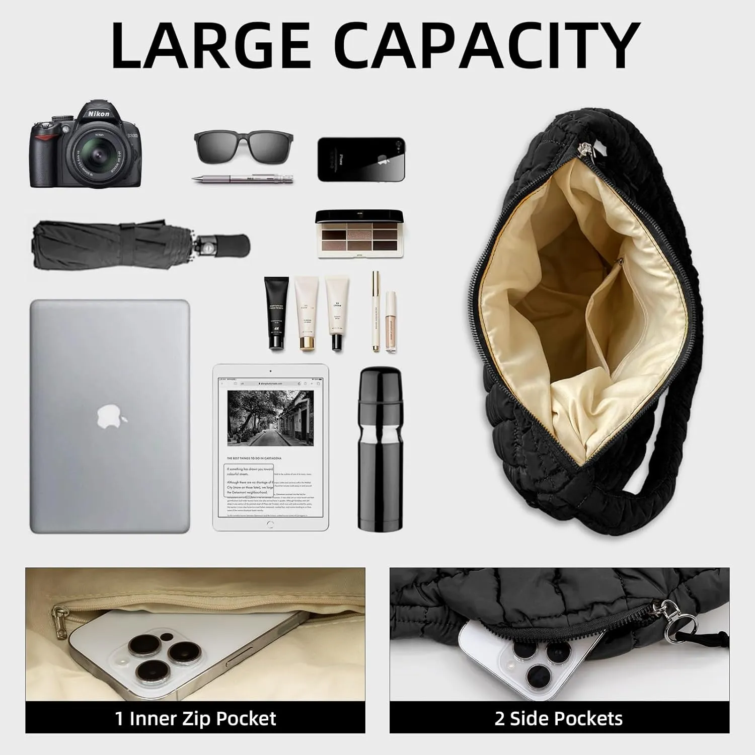 Puffer Quilted Shoulder Bag Large Puffer Tote Bag for Women,Hobo Quilted Tote Bag Crossbody Shoulder Handbags Puff Purse