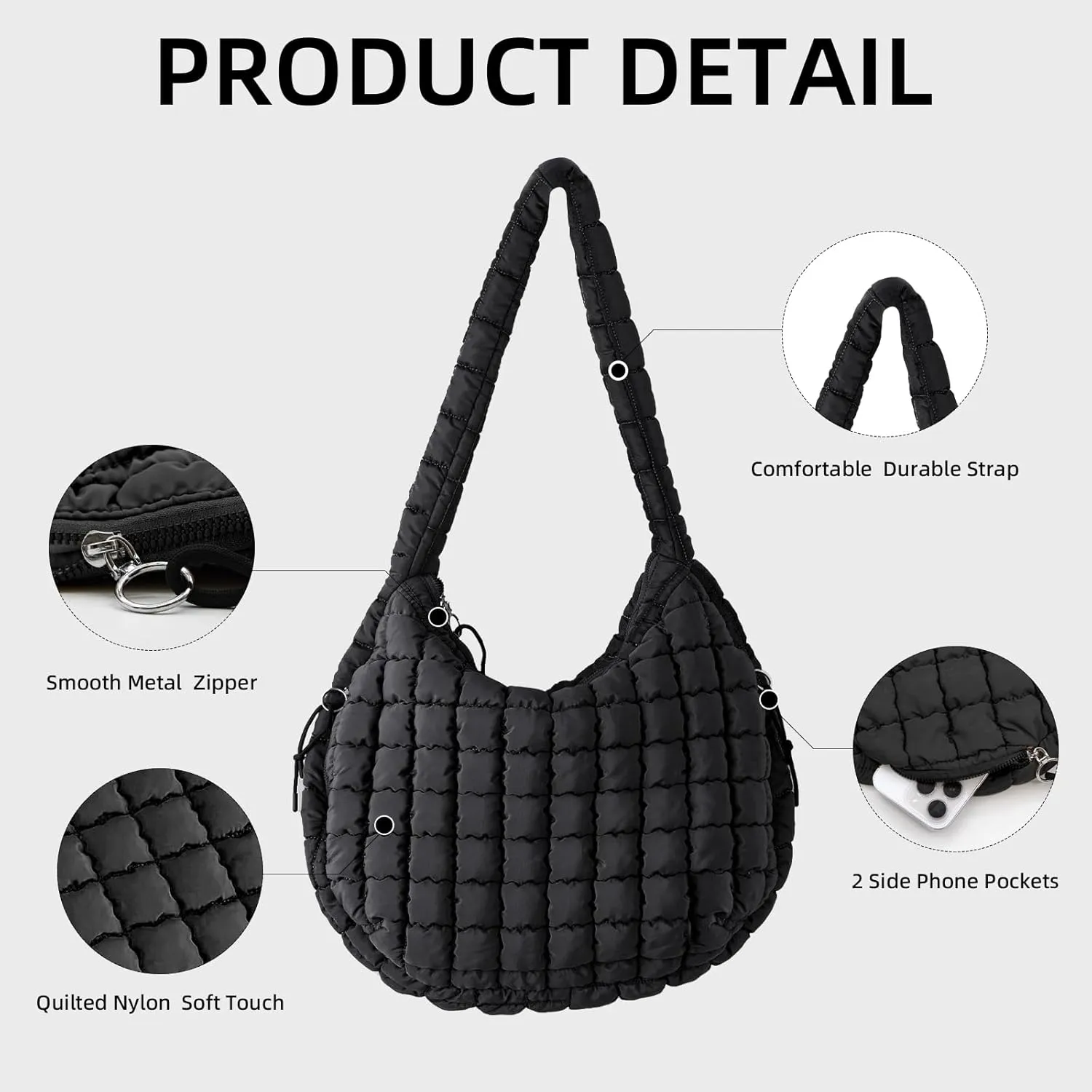 Puffer Quilted Shoulder Bag Large Puffer Tote Bag for Women,Hobo Quilted Tote Bag Crossbody Shoulder Handbags Puff Purse