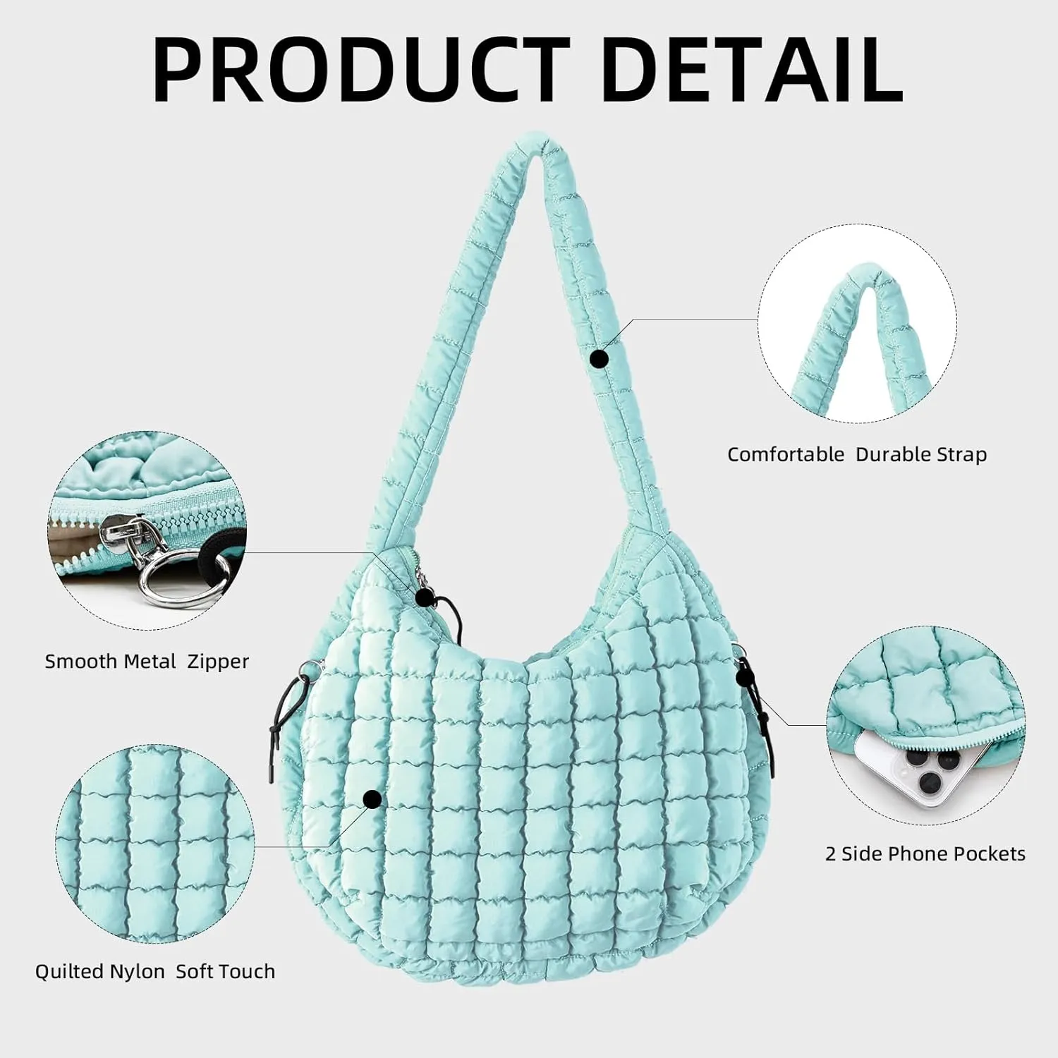 Puffer Quilted Shoulder Bag Large Puffer Tote Bag for Women,Hobo Quilted Tote Bag Crossbody Shoulder Handbags Puff Purse