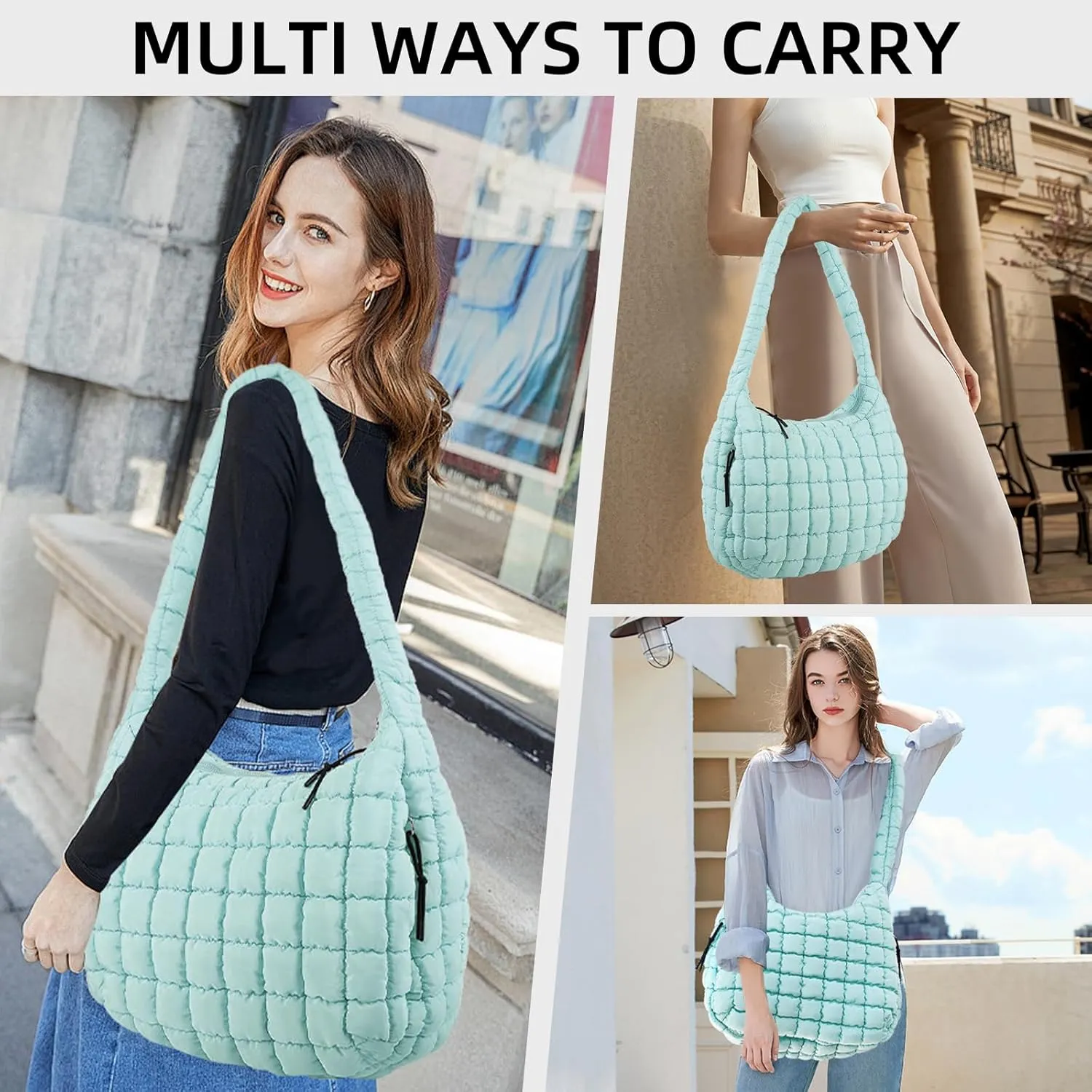 Puffer Quilted Shoulder Bag Large Puffer Tote Bag for Women,Hobo Quilted Tote Bag Crossbody Shoulder Handbags Puff Purse