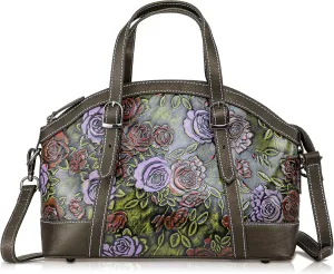 Purse and Handbags for Women Leather Shoulder Tote Handle Medium Satchel Vintage Embossing Rose