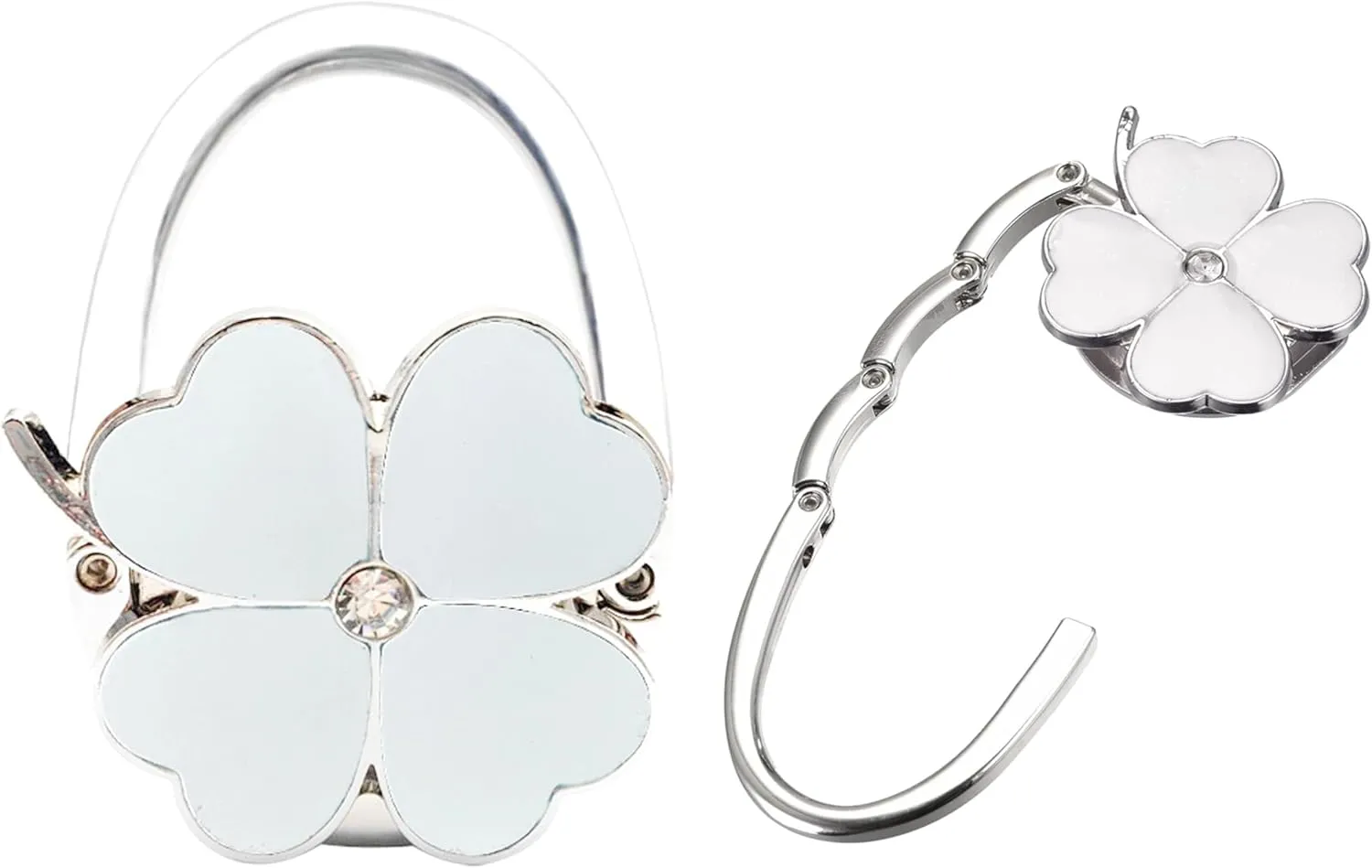 Purse Hook for Table, Clover Design Foldable Purse Holder for Table, Portable Bag Holder - Folding Handbag Hanger | Hangs Almost Anywhere(White)