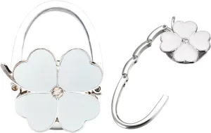 Purse Hook for Table, Clover Design Foldable Purse Holder for Table, Portable Bag Holder - Folding Handbag Hanger | Hangs Almost Anywhere(White)