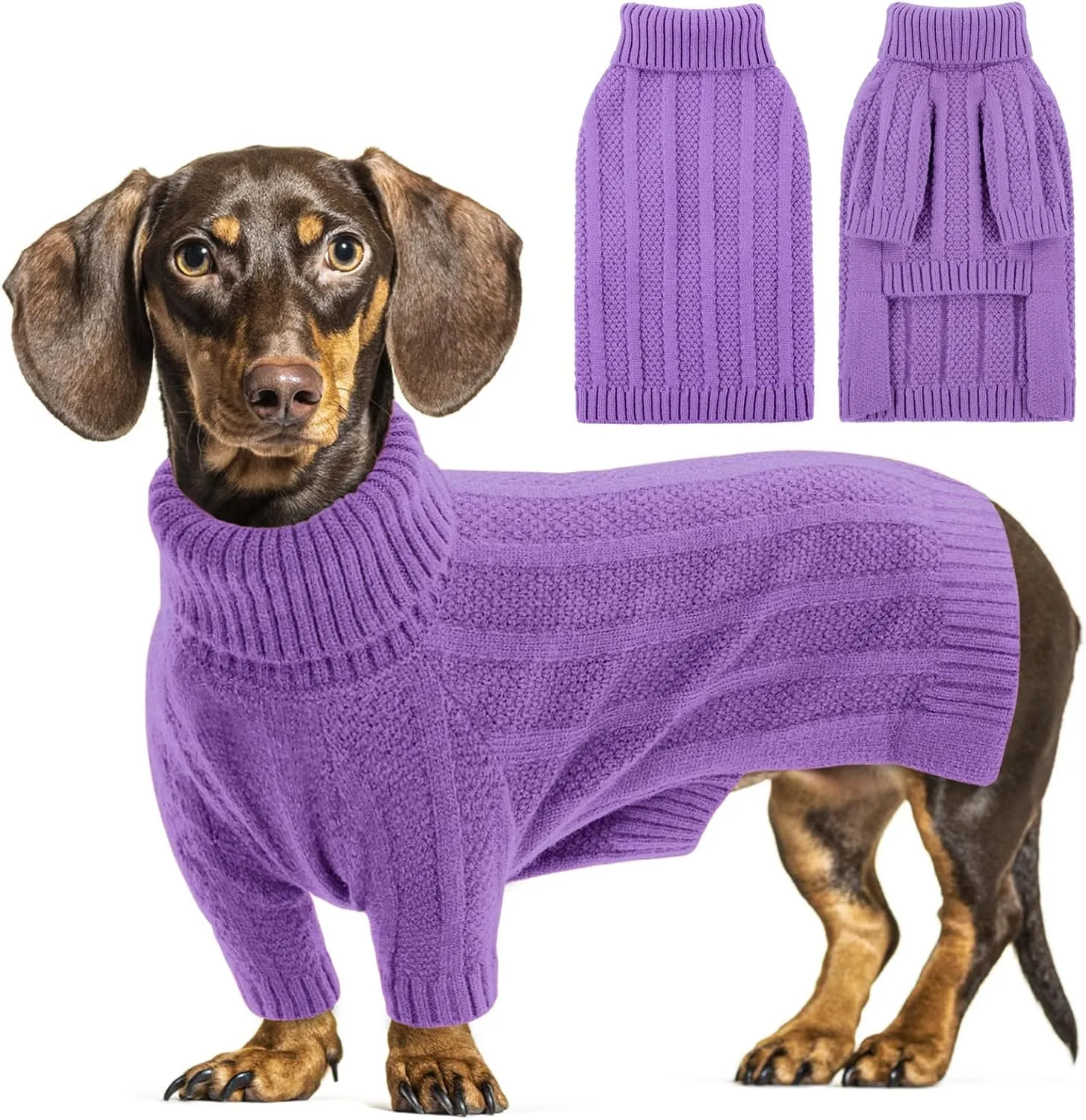 Queenmore Small Dog Sweater, Xmas Turtleneck Knitted Pullover for Dogs, Cats, Girls, Boys - Cold Weather Pet Apparel (Purple, S)