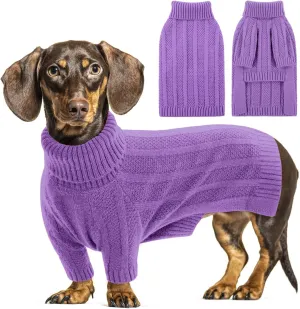 Queenmore Small Dog Sweater, Xmas Turtleneck Knitted Pullover for Dogs, Cats, Girls, Boys - Cold Weather Pet Apparel (Purple, S)