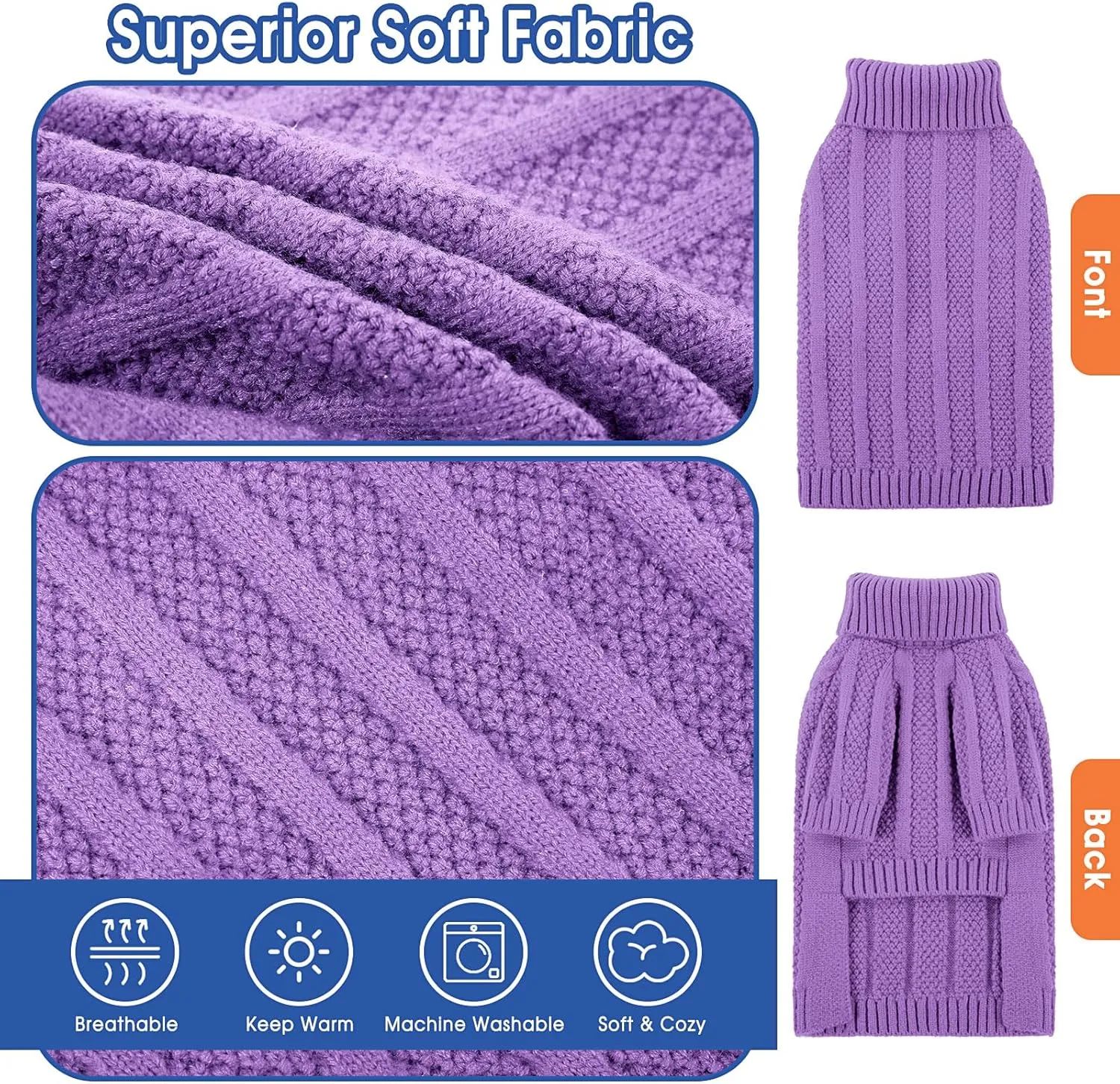 Queenmore Small Dog Sweater, Xmas Turtleneck Knitted Pullover for Dogs, Cats, Girls, Boys - Cold Weather Pet Apparel (Purple, S)