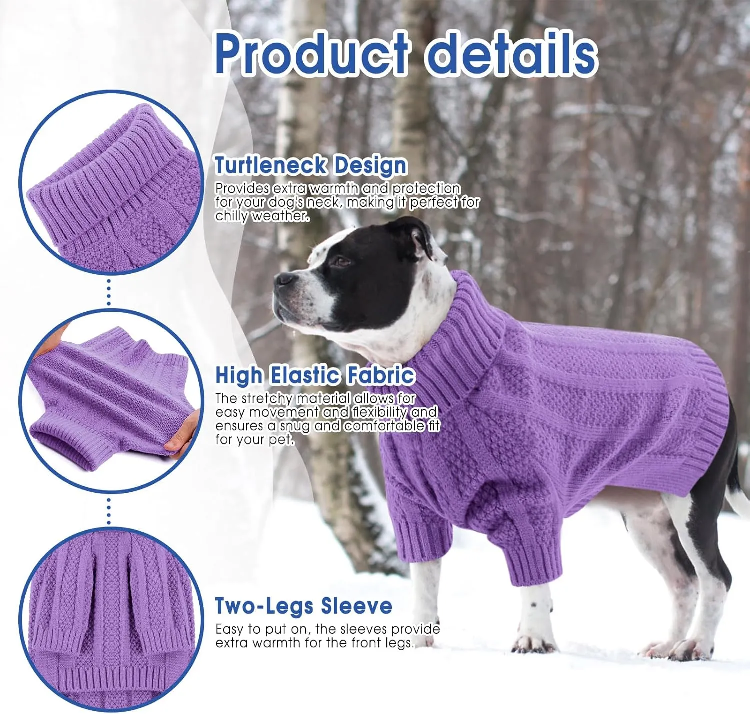 Queenmore Small Dog Sweater, Xmas Turtleneck Knitted Pullover for Dogs, Cats, Girls, Boys - Cold Weather Pet Apparel (Purple, S)