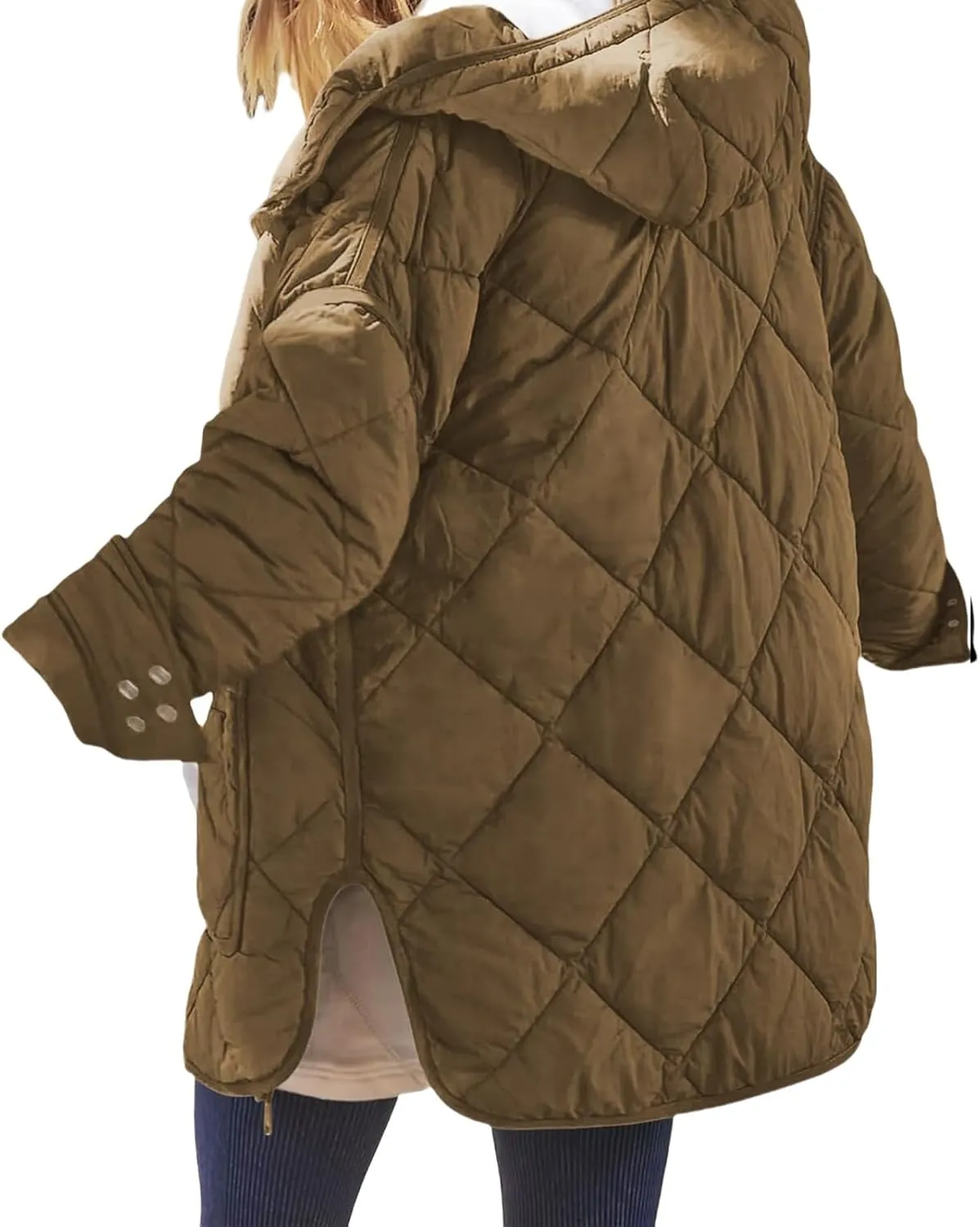 Quilted Jackets for Women Lightweight Puffer Jacket Hooded Long Sleeve Zip Up Winter Coat Dolman Warm Outwear Pockets