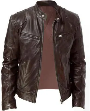 Real Leather Jacket Men Collar Winter Autumn Men Club Coat Long Jacket Stand Men's Coats Jackets Vintage Jacket Men