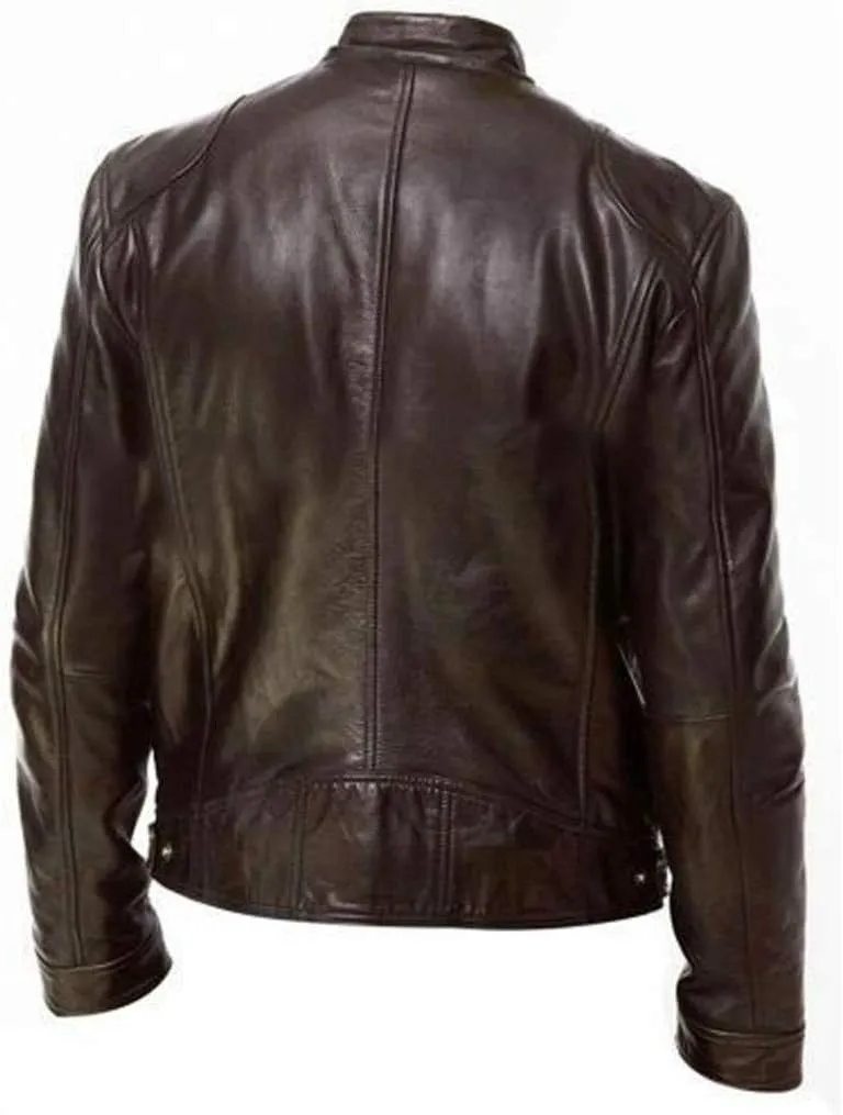 Real Leather Jacket Men Collar Winter Autumn Men Club Coat Long Jacket Stand Men's Coats Jackets Vintage Jacket Men