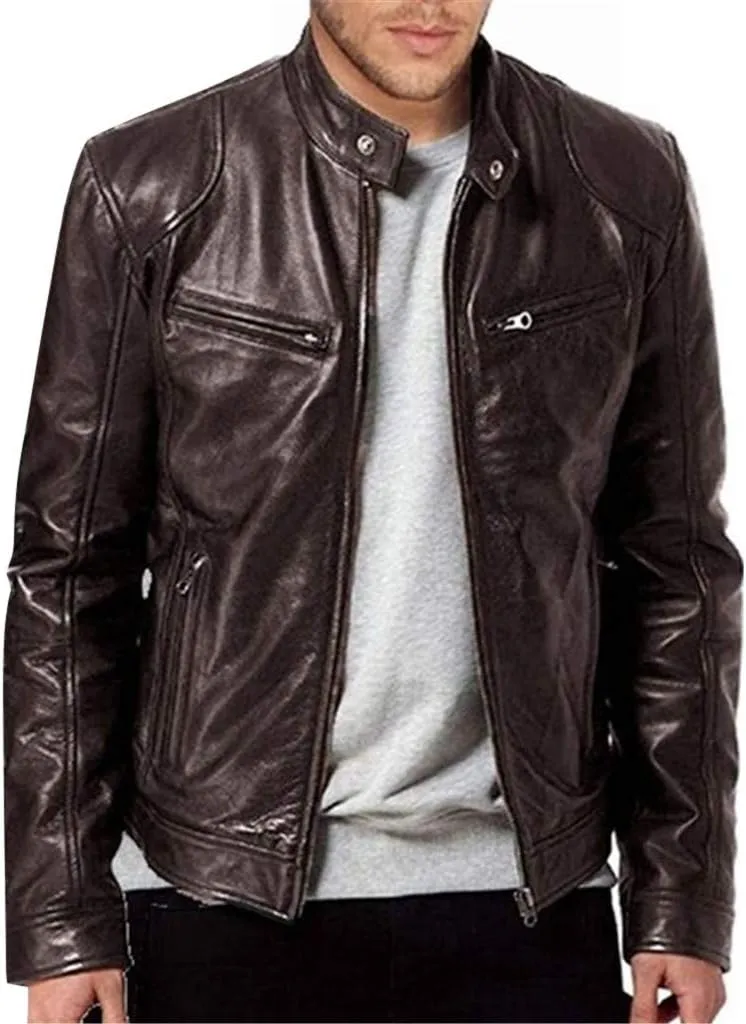 Real Leather Jacket Men Collar Winter Autumn Men Club Coat Long Jacket Stand Men's Coats Jackets Vintage Jacket Men