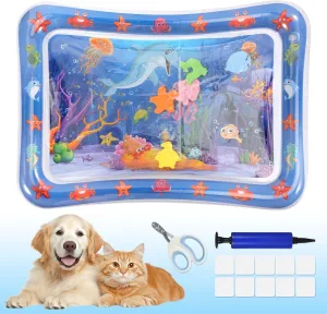 Rectangular Water Sensory Play Mat for Cats, 27x20 Inch Cat Water Bed Set, Interactive Cooling Mat for Pet Fun, Sensory Playmat, Dogs Play Summer Includes Air Pump Pet Nail Clippers Single-sided Tape
