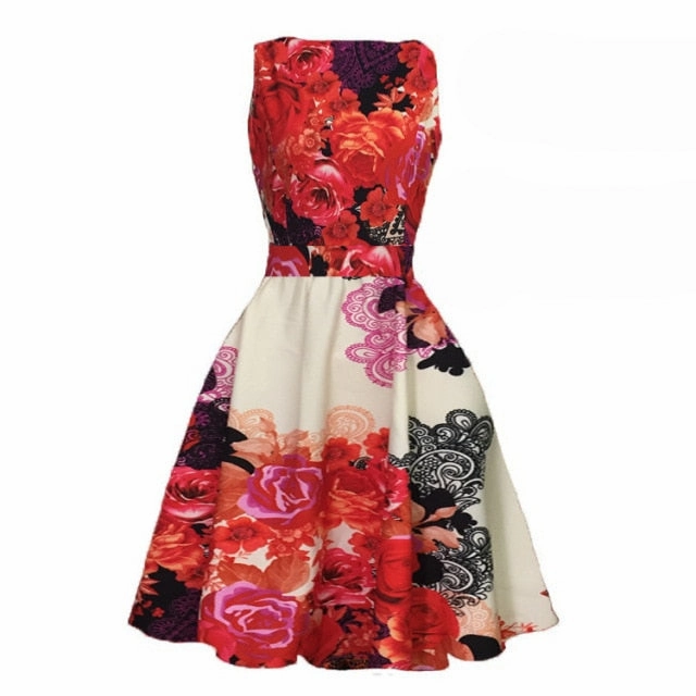 Retro Casual Sleeveless Cotton Knee Length Dress