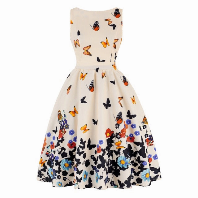 Retro Casual Sleeveless Cotton Knee Length Dress