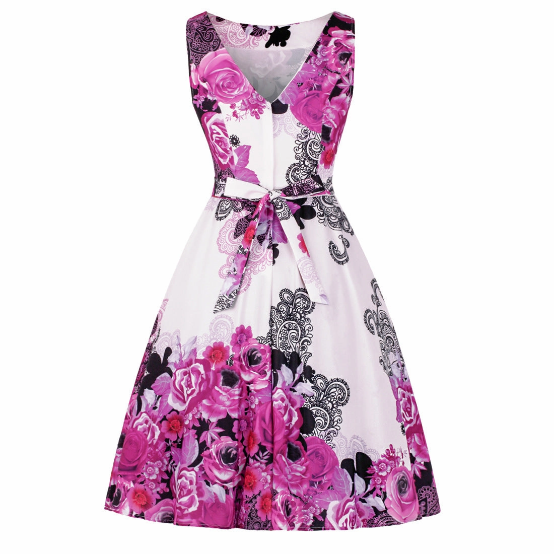 Retro Casual Sleeveless Cotton Knee Length Dress