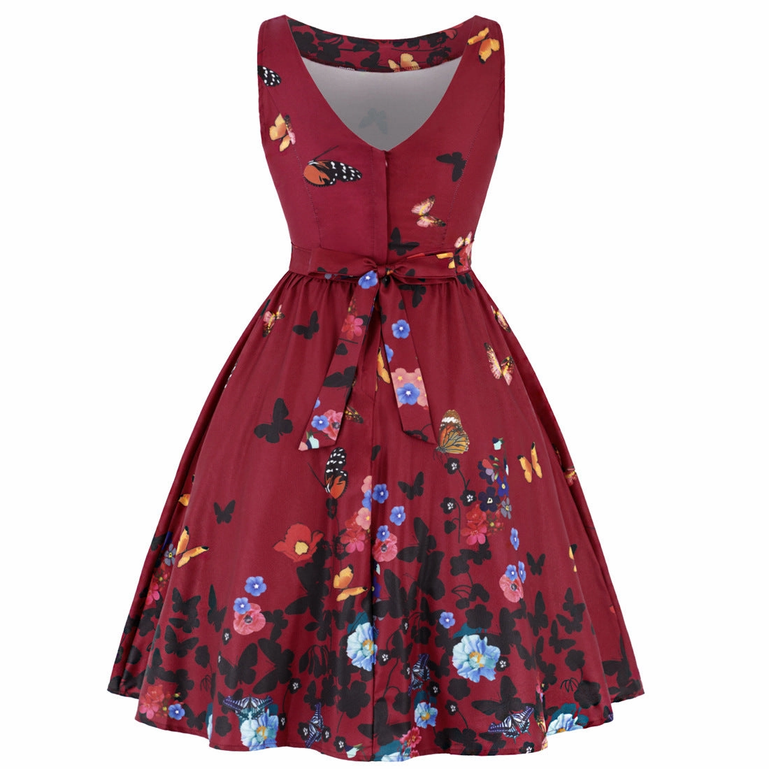 Retro Casual Sleeveless Cotton Knee Length Dress