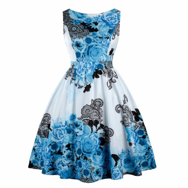 Retro Casual Sleeveless Cotton Knee Length Dress