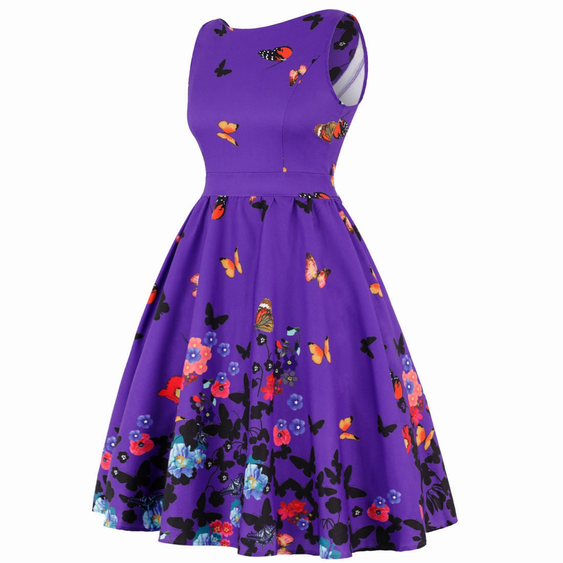 Retro Casual Sleeveless Cotton Knee Length Dress