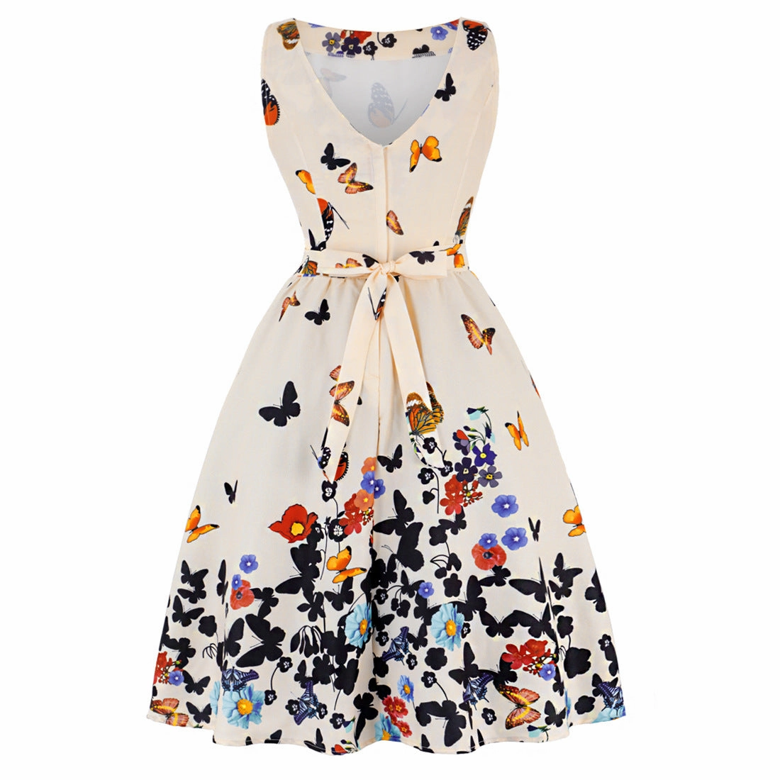 Retro Casual Sleeveless Cotton Knee Length Dress