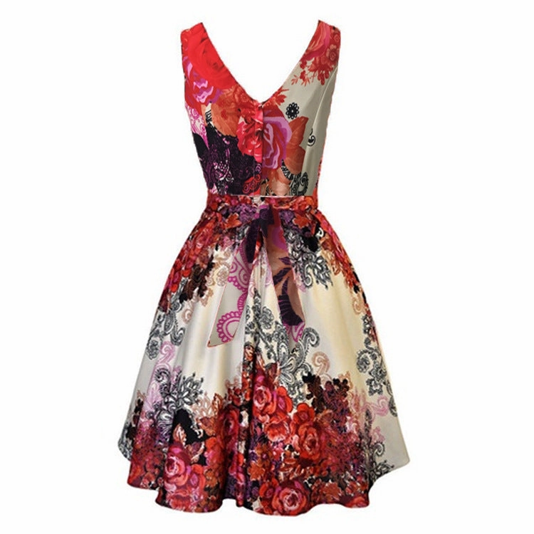 Retro Casual Sleeveless Cotton Knee Length Dress