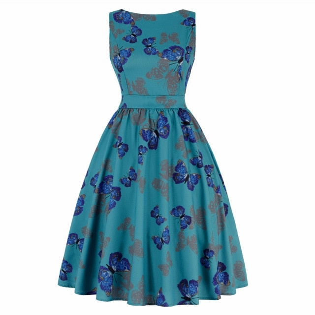 Retro Casual Sleeveless Cotton Knee Length Dress