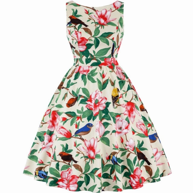 Retro Casual Sleeveless Cotton Knee Length Dress