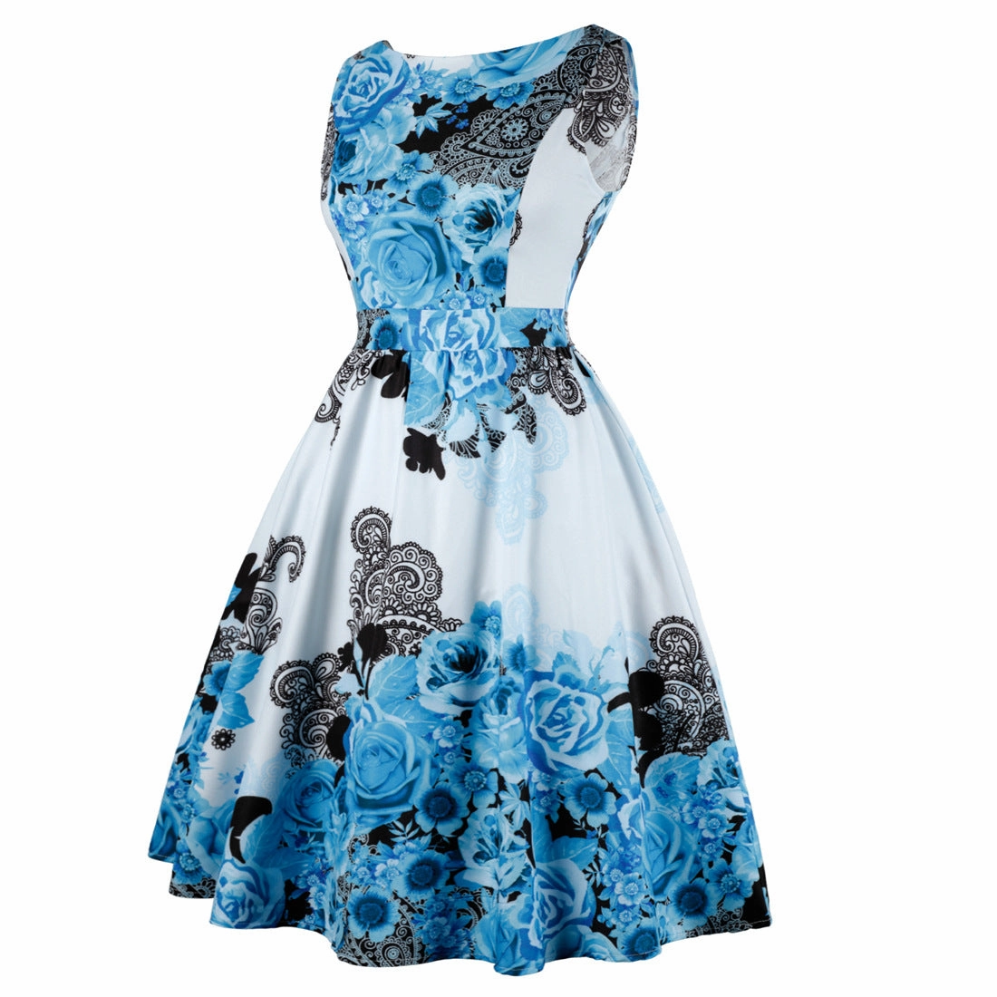 Retro Casual Sleeveless Cotton Knee Length Dress